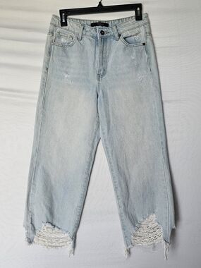 YOLO Juniors Wide Leg Jeans – Light Wash with Distressing – Size 5/26
